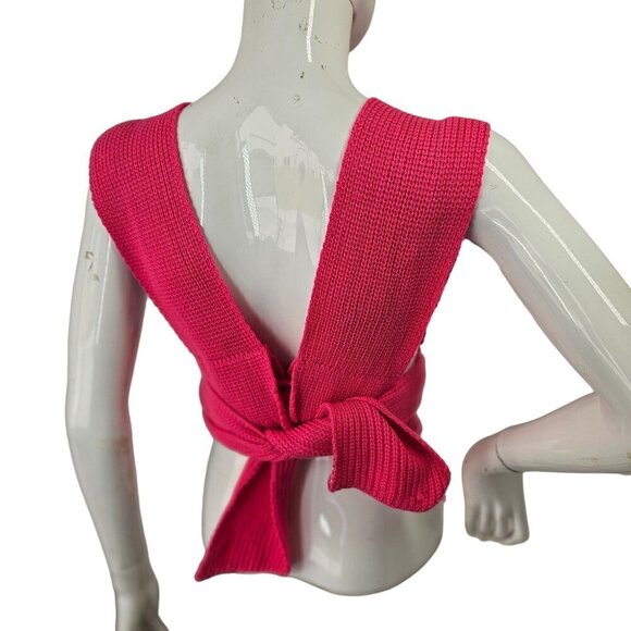 Strappy Knit Tie Up Crop Top Womens OS Versatile Wrap Crop Sweater Vest Pink - Picture 4 of 11